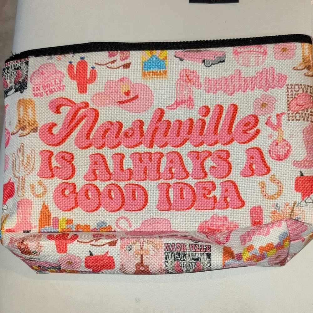 Nashville Themed Cosmetic Bag - Pink and White